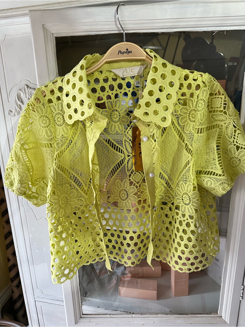 Lizette Exchange Lime Crochet Eyelet Crop Top